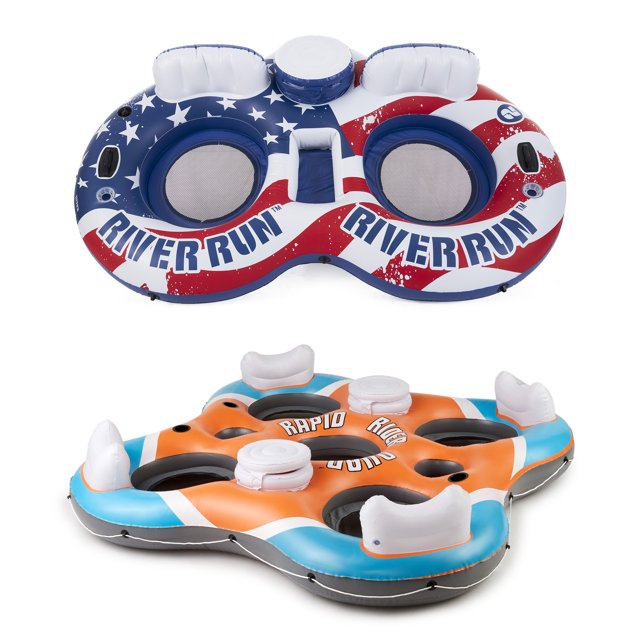 Drapeau Américain Tube 2 Personnes avec Refroidisseur & Bestway Rapid Rider Radeau 4 Personnes