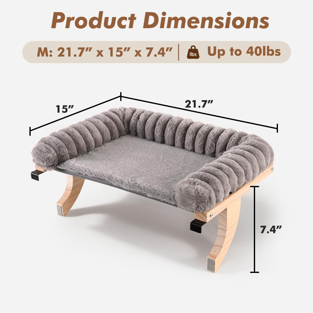 Cloud-soft Cat Window Sill Perch With Zipper Designed Cushioned Bed  Supportive Seat Solid Wood & Sturdy Metal Frame Pet Hammock For Large Cats (medium Gray)