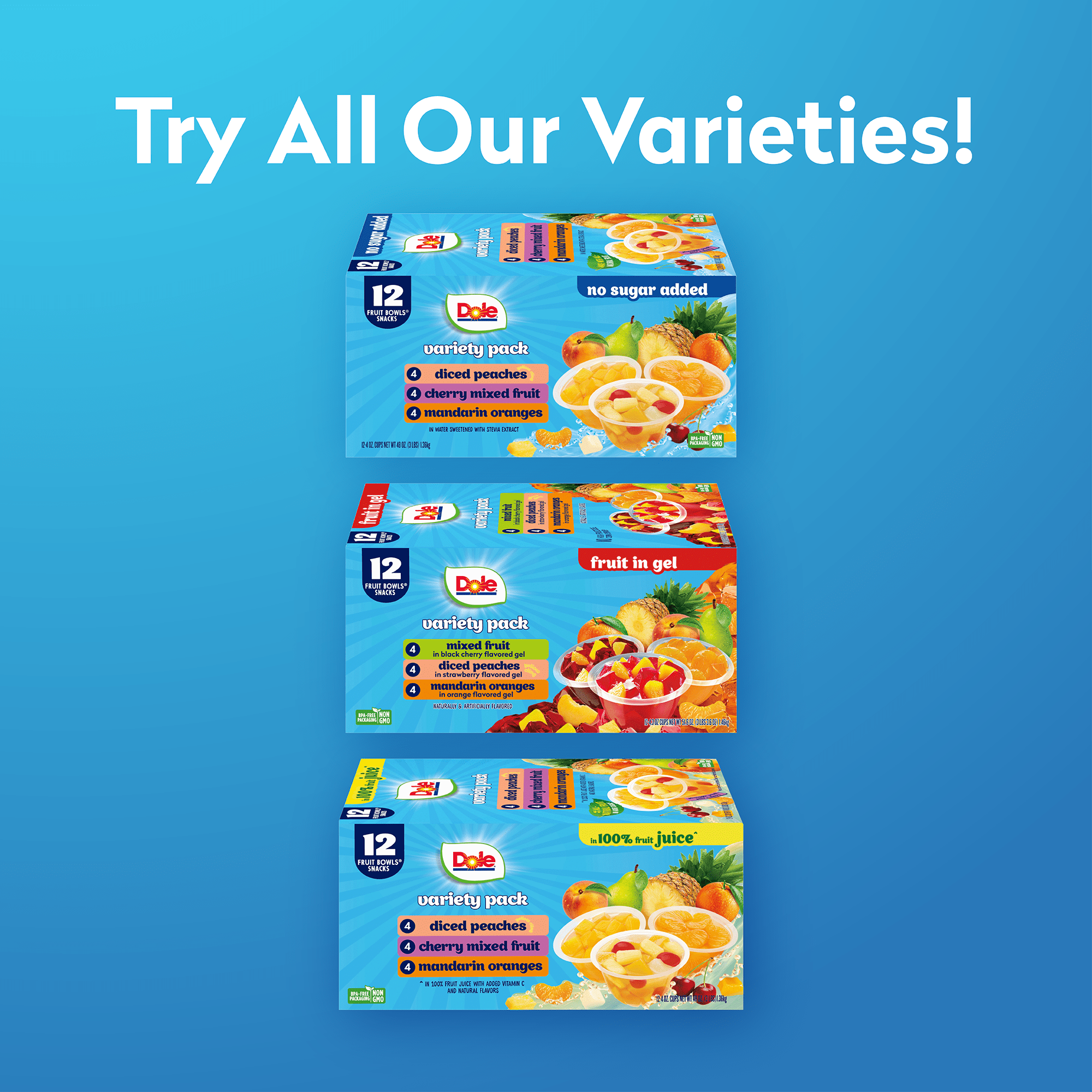 (2 pack) Dole Fruit Bowls No Sugar Added Variety Pack, 4 oz Cups (12 Pack)