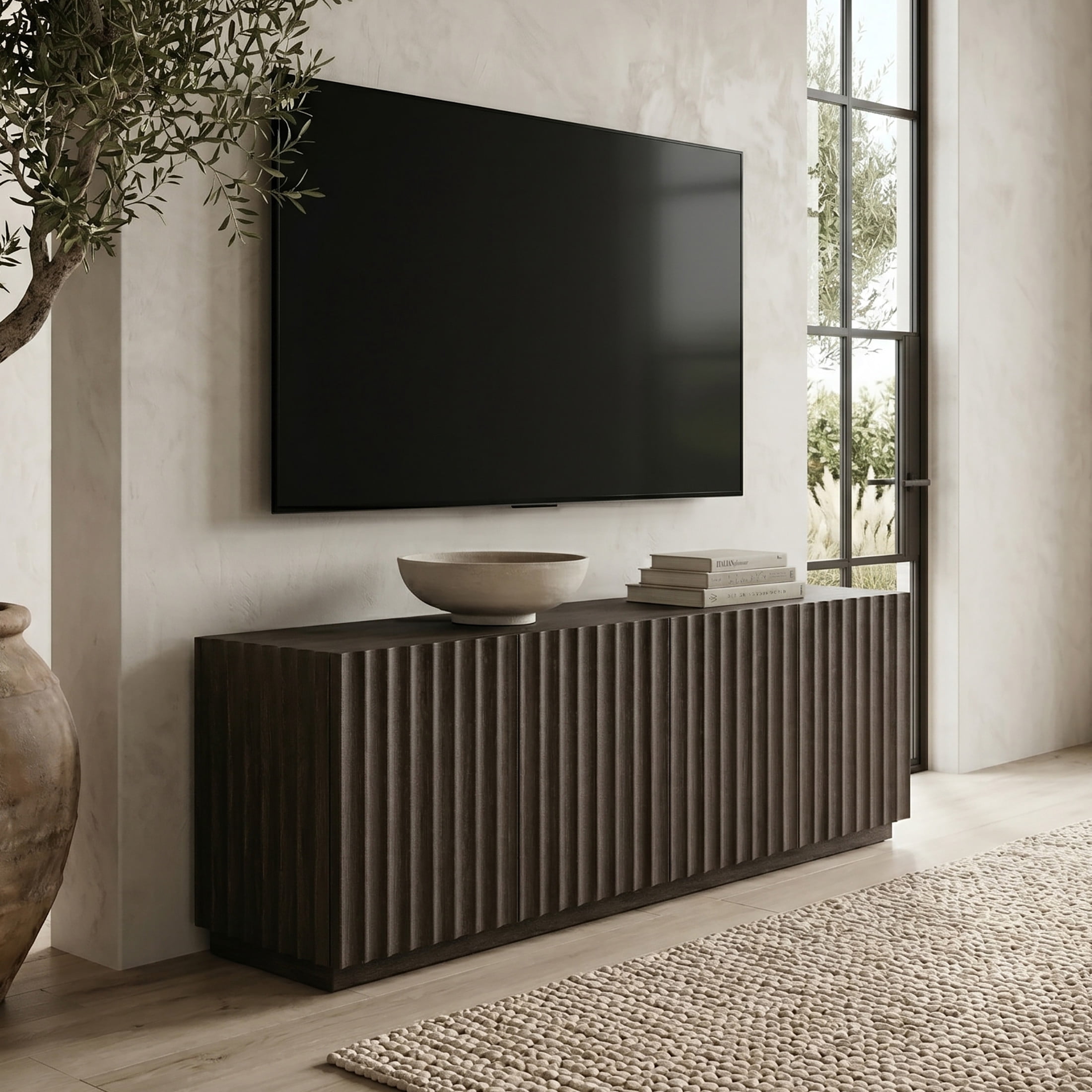 Evelyn&Zoe Marion Modern TV Stand For TVs up to 75", Brown Oak