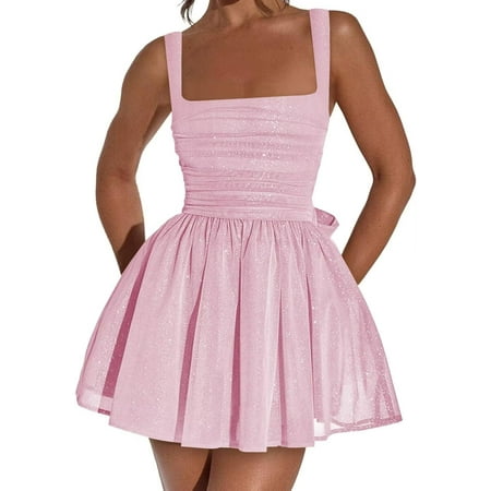 WANGJUNBEI Sparkly Tulle Cocktail Dress for Teens 2025 Short Corset Prom Dress Square Neck Mini Cocktail Party Gowns