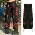 thumbnail image 4 of Women Dark Gothic Baggy Cargo Pants Harajuku Punk Colorblock Eyelets Bandage Metal Chain Patchwork Hip Hop Wide Leg Oversized Trousers Streetwear, 4 of 17