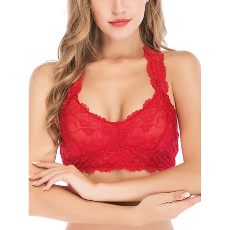 

Women Racerback Bralette Wireless Padded Sports Bras for Juniors Push up Bra with Removable Pads Red S-XL