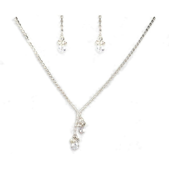 Wedding Crystal Bridal Jewelry Set Rhinestone Choker Necklace,Bride Silver Prom Jewelry Bridal Necklace Earrings Set for Women