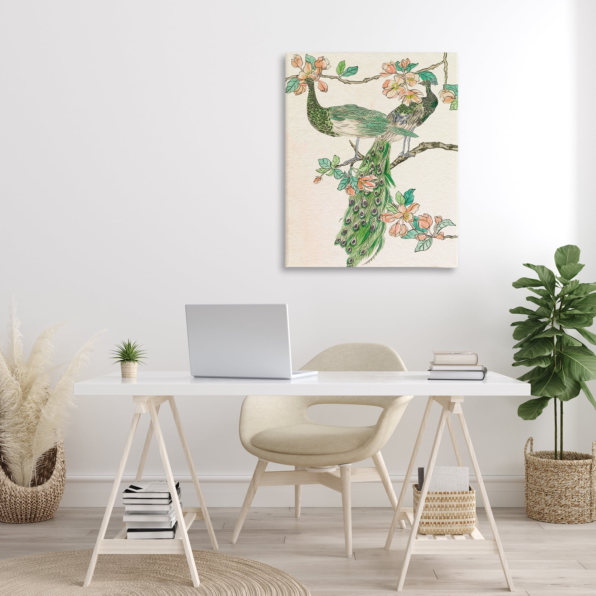 Stupell Industries Peacock & Cherry Blossoms Animals & Insects Painting Gallery Wrapped Canvas Art Print Wall Art, 30 x 40