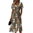 thumbnail image 2 of Halloween Vacation Dresses for Women Casual Midi Dress V Neck Short Sleeve A Line with Halloween Print Fall Halloween Party Daily Outfit, 2 of 5