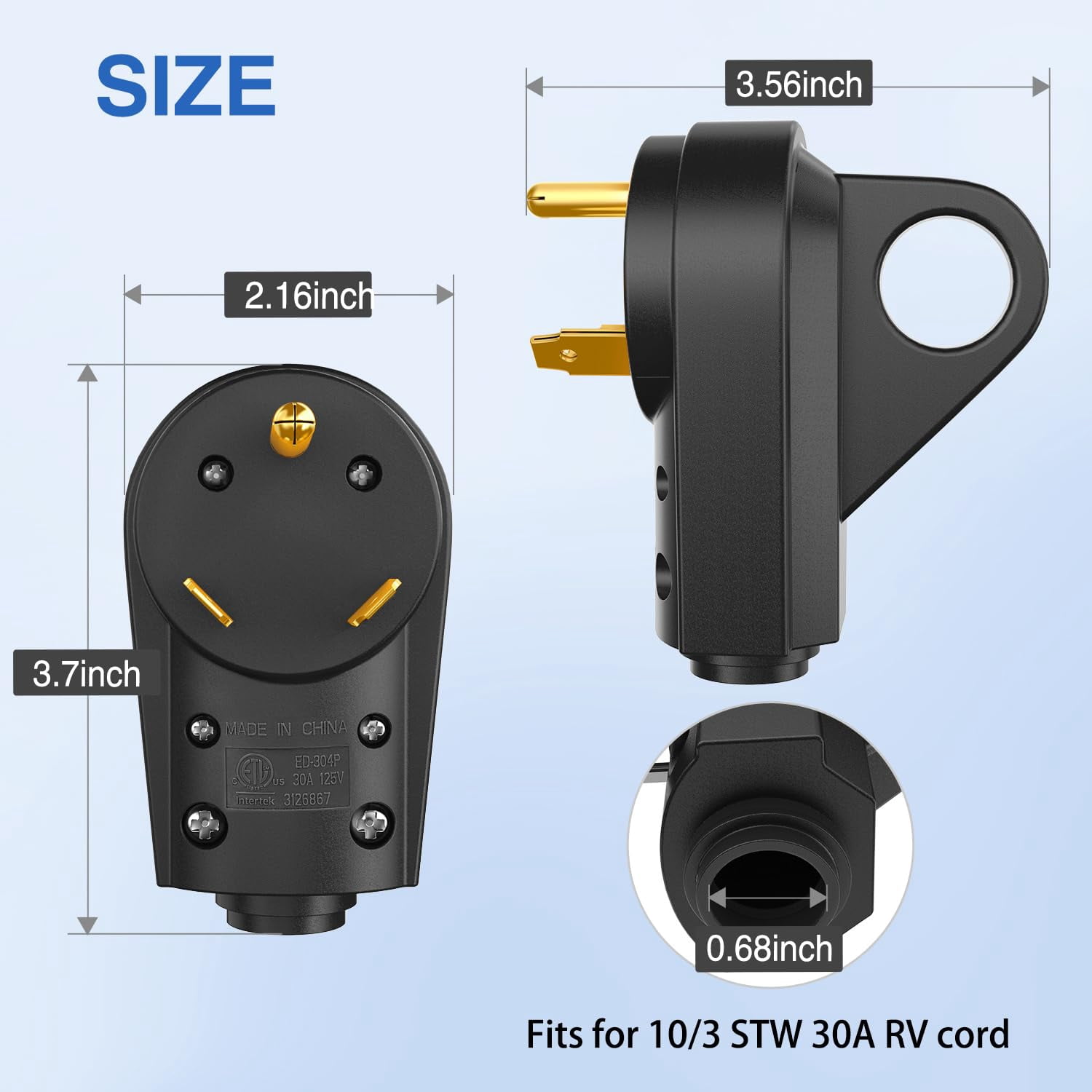 Nilight 30 Amp RV Male Replacement Plug 125 Volt Heavy Duty with Handle ETL Listed NEMA TT-30P for Camper Caravan Motorhome Van Trailer