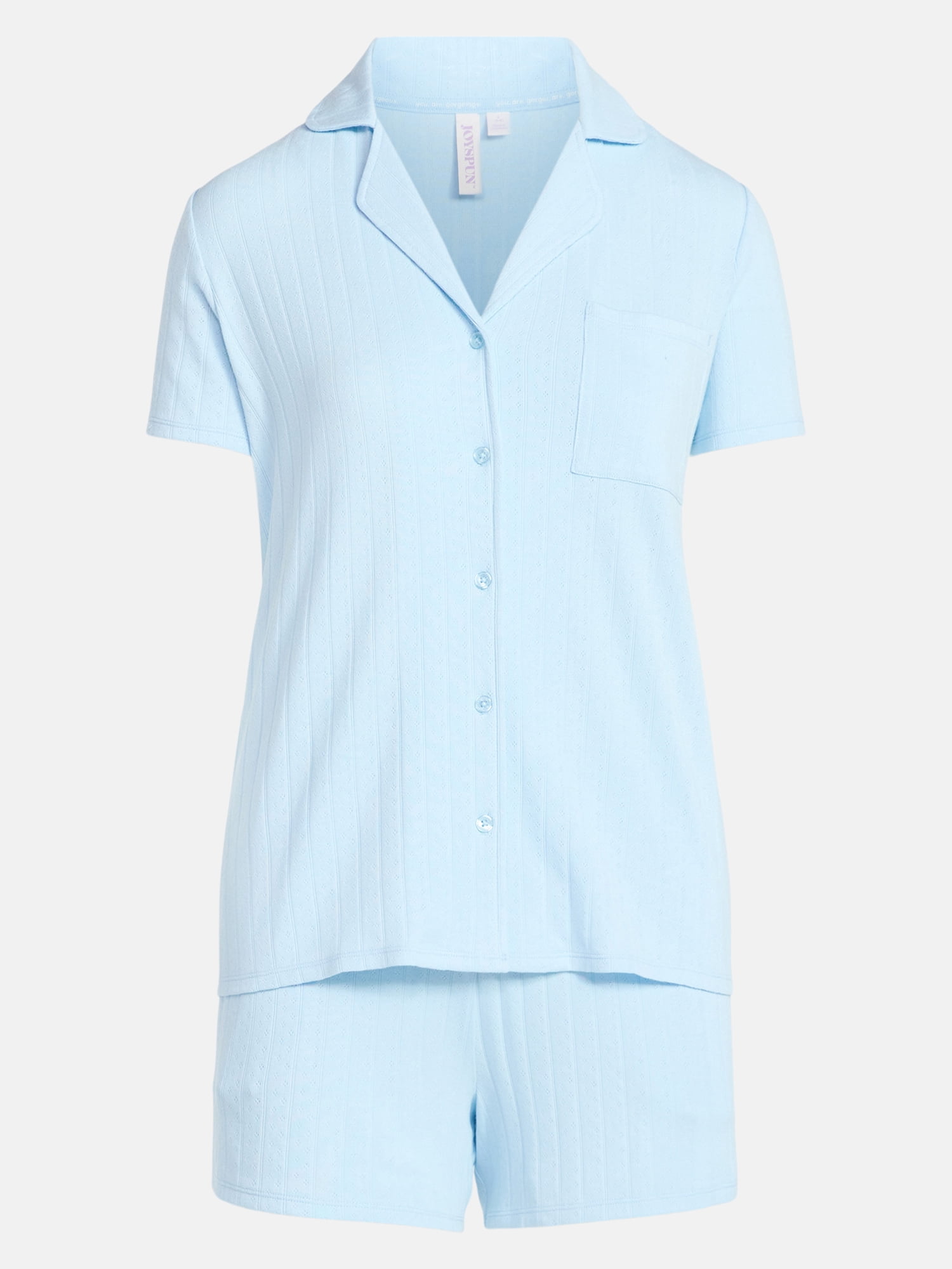 Joyspun Women’s Pointelle Knit Notch Top and Shorts Pajama Set, 2-Piece, Sizes XS-3X