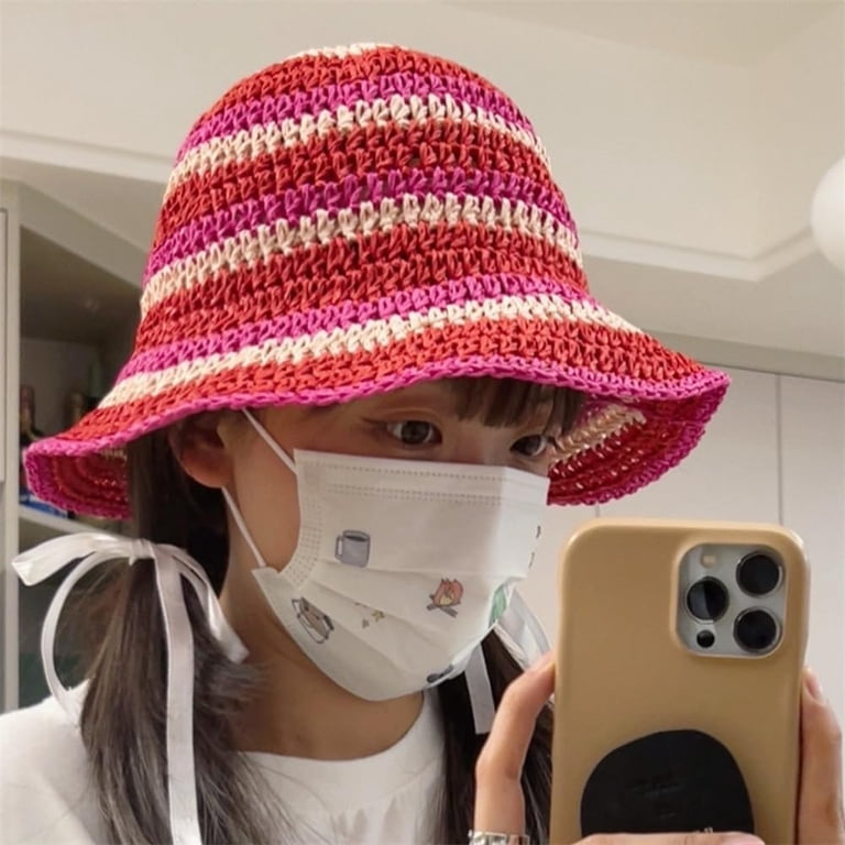 Straw Bucket Hat Women Knitted Crochet Sun Hat Packable Woven Beach Hat Straw Sun Hat Bohemia Straw Sun Hat for Women Adult Style  main image 3