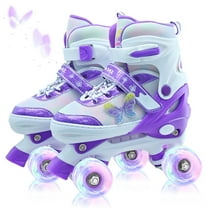 JZY Butterfly Quad Rollerskates for Girls Ages 3-12, 4 Size Adjustable Light Up Wheels, Indoor Outdoor Beginners Skates, Children's Birthday Gift