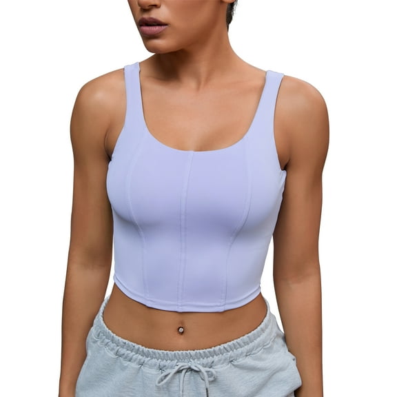 Unique Bargains Women's U Back Shapewear Muscle Tank Top With Built In Bra M Blue