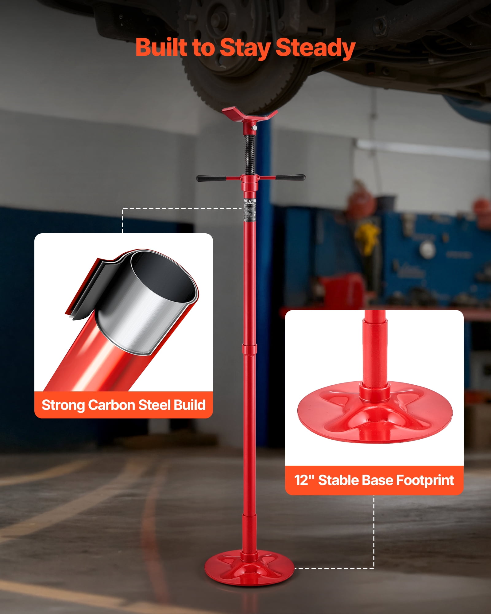 VEVOR Underhoist Support Stand, 3/4 Ton (1653 lbs) Capacity Under Hoist Jack Stand, Lifting from 54.02" to 83.86", Bearing Mounted Spin Handle, Self-Locking Threaded Screw, Support Vehicle Components