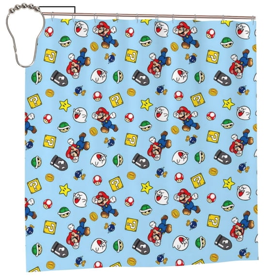 Saiise Mario Print Shower Curtain for Bathroom,Shower Curtain Set with Hooks for Home, Bathroom Decor Waterproof Fabric,72x72