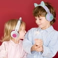 thumbnail image 5 of Riwbox CT-7 Bluetooth Kids Headphones Cat Ear LED Light Up Wireless Foldable Headphones Over Ear with Microphone and Volume Control for iPhone/iPad/Smartphones/Laptop/PC/TV (White&Pink), 5 of 9
