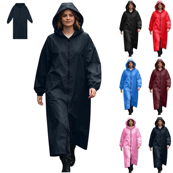 Kamentoy Rain Ponchos for Adults Rain Jacket Women Waterproof with Hood Zipper Men Hiking Jackets for Travel Long Raincoat