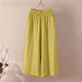 thumbnail image 2 of Women's Linen Blend Wide Leg Culottes Pants Elastic Waist with Gathered Pleats Breathable Loose Fit Mid-Length Trousers for Spring Summer Yellow XL(XL), 2 of 5