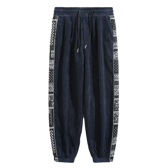 DeHolifer Sweatpants for Men Zippered Pocket Corset Leg Pants Wide Drawstring Elastic Waist Sports Small Foot Pants Dark Blue 4XL