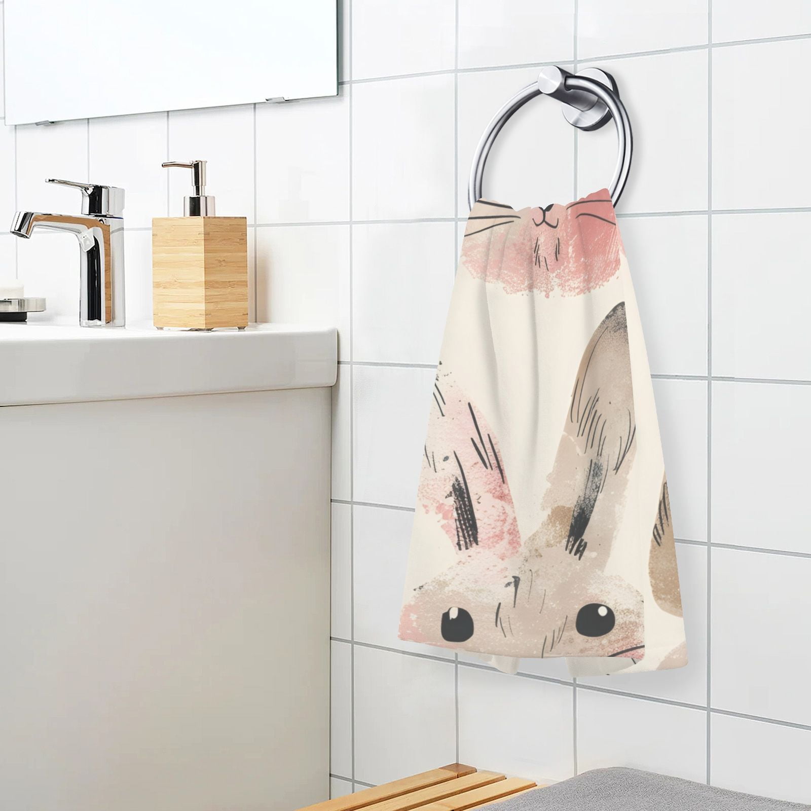 Cute Bunnies Rabbits Hand Towels Cotton Bath Towels Large Face Towels Absorbent for Bathroom 2 Packs