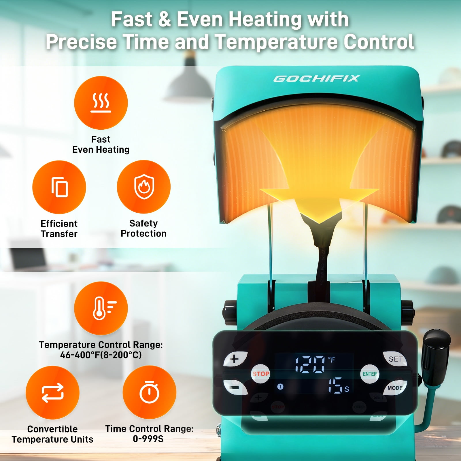 Hat Heat Press Machine,GOCHIFIX Automatic Hat Heat Press with 2pcs Interchangeable Platens for Caps Hats T-Shirts and HTV Iron On and Sublimation Projects,Green