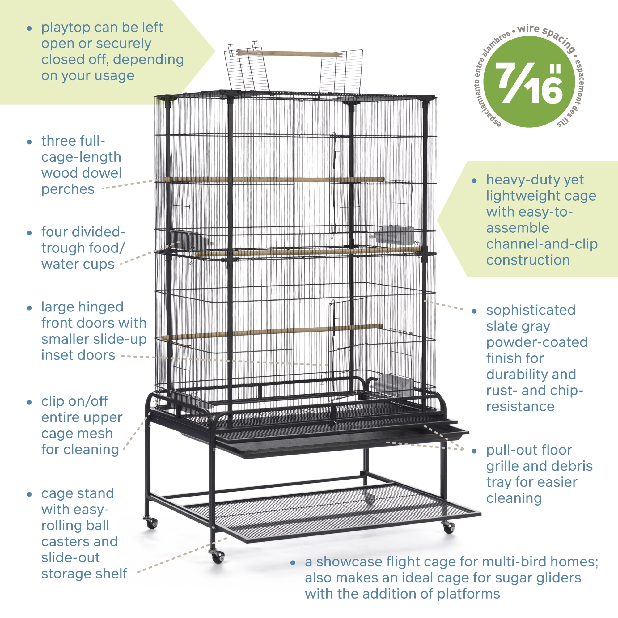 Prevue Pet Products Playtop Flight Bird Cage with Metal Stand in Black Finish F085