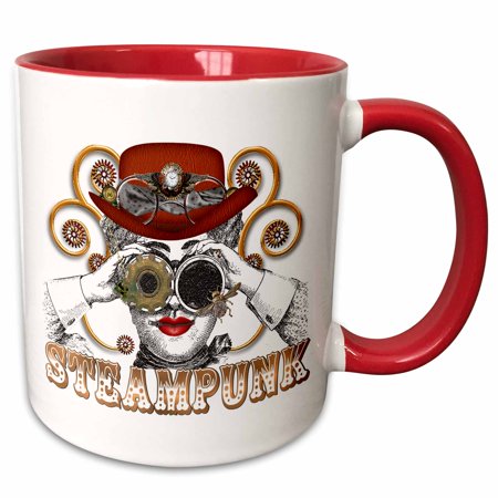 

3dRose Looking Steampunked Steampunk Collage Art - Two Tone Red Mug 11-ounce