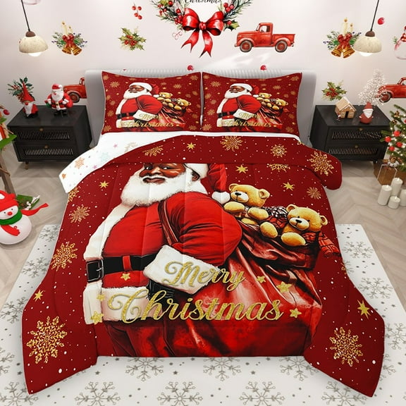 Homewish Santa Claus 2pcs Bedding Comforter Set for Teens Boys Girls,Christmas Snowflake Twin Comforter Sets,Xmas Festival Gifts Breathable Bedding Set,Luxury Bedroom Decor,Reversible