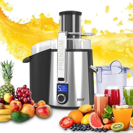 

Hilax Centrifugal Juicer Machine - LCD Monitor 1100W Juice Maker Extractor 5-Speed Juice Processor Fruit and Vegetable 3 Feed Chute Stainless Steel Power Juicer Easy Clean BPA Free (Silver)