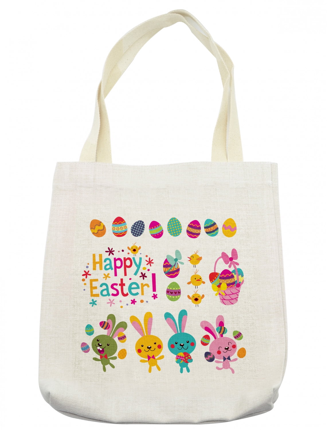 Easter Tote Bag, Spring Season Holiday Themed Colorful Cartoon Bunnies ...
