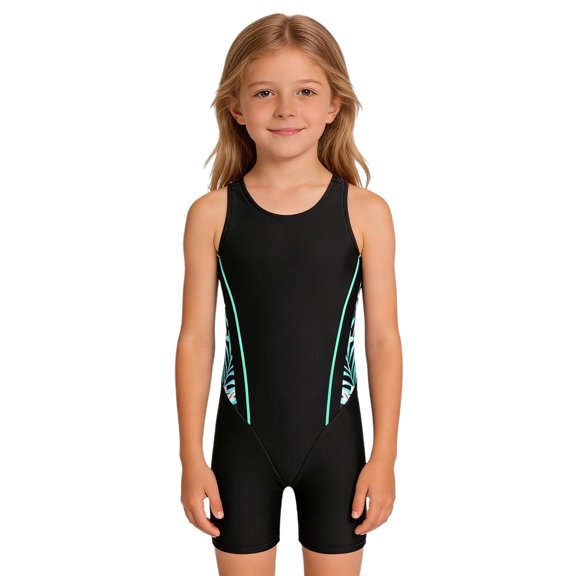 Aislor Girls One Piece Sleeveless Open Back Swimsuit Shorty Swim Jumpsuit For Beach Pool Swimming Bathing Suit Pink Lily&Black 8