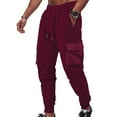 thumbnail image 1 of Pantalones largos para hombre, color liso, informales, a la moda, con cordones y bolsillos en la cintura, pantalones largos de playa, pantalones de poliéster para hombre., 1 of 7