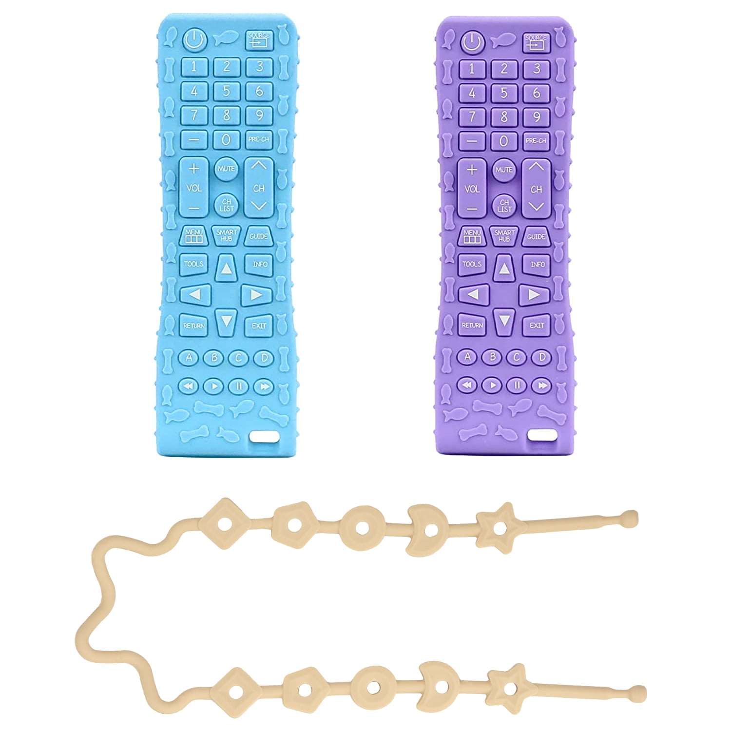 2 Pack Remote Control Shape Silicone Baby Teething Toys with Baby Teether Rope for Newborn Infants Freezer Safe BPA Free