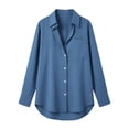 thumbnail image 4 of Luvrsol Womens Button Down Shirt Solid Blouse Long Sleeve Loose Tops for Commute & Daily Errands S-2XL, 4 of 5