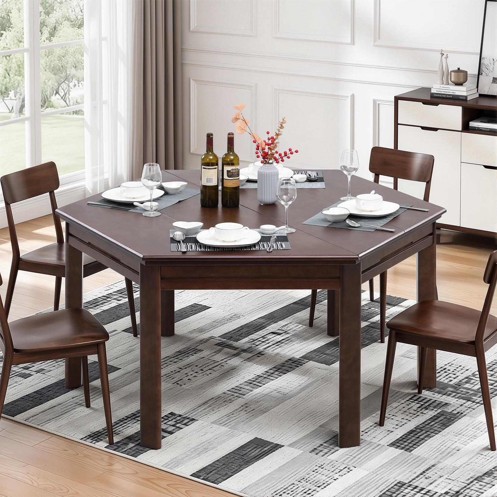 Avocahom Hexagonal Solid Wood Board Game Table for 4-6 Players,Convertible Dining Table/Game Table,Top Removable Gaming Table w/ Game Mat, 6*Cup Holders & Hobby Tray