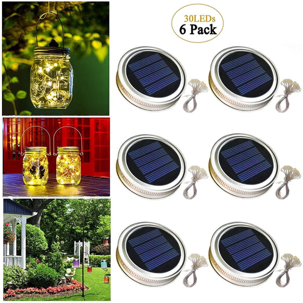 Solar Mason Jar Lid Lights, 6 Pack 30 LED String Fairy Star Firefly Jar