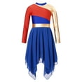 thumbnail image 2 of Haitryli Kids Girls Praise Dance Dress Metallic Asymmetrical Lyrical Liturgical Worship Church Tunic Robe Royal Blue 6, 2 of 7