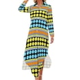 thumbnail image 2 of 2024 Striped Polka Dot Chiffon Dress Yellow Blue Modern Dresses Woman Long Sleeve Street Style V Neck Design Oversized Casual Dress, 2 of 7