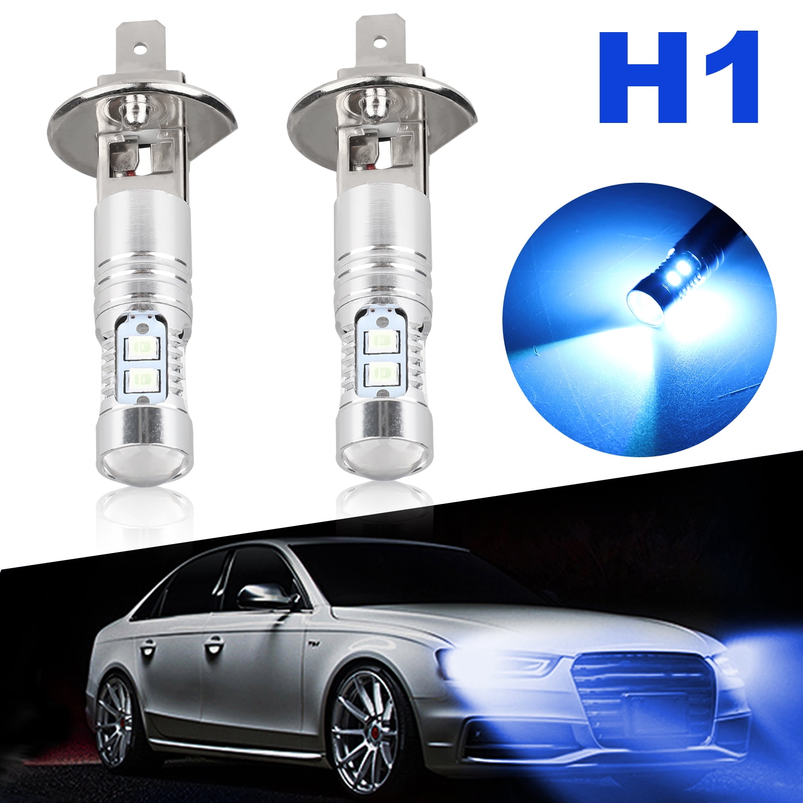 TSV 2x H1 Blue LED Headlight Bulb 8000K 1200LM Super Bright H1 Car Light Bulb Replacement for
