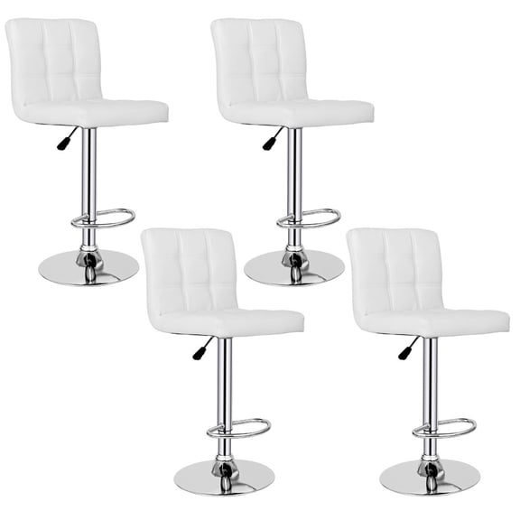 WSSYzyzf Set of 4 Adjustable Bar Stools in White, PU Leather Modern Dining Chairs with Back Support, Counter Height for Kitchen or Bar, Swivel Seat with Footrest, Sturdy