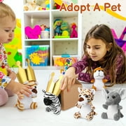 KABOER 40 Pcs Adopt A Pet Party Favor Set, Mini Stuffed Animal Toys, Cute 10 Pcs Small Plush Animals - Dog, Zebra, Leopard, Deer, 2 Style Elephants, Hippopotamus, Monkey, Tiger, Lion