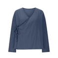 thumbnail image 6 of Shirts for Women Hanten Cardigan Long Sleeve Wrap Front Cotton Linen Retro Costume Irregular Shirt Tops M, 6 of 6