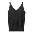 thumbnail image 3 of Qwertyu Women's Tank Top with Knitted Sequins Sleeveless V Neck Shirt Casual Sequins Strappy Elegant Blouses Black One Size, 3 of 5