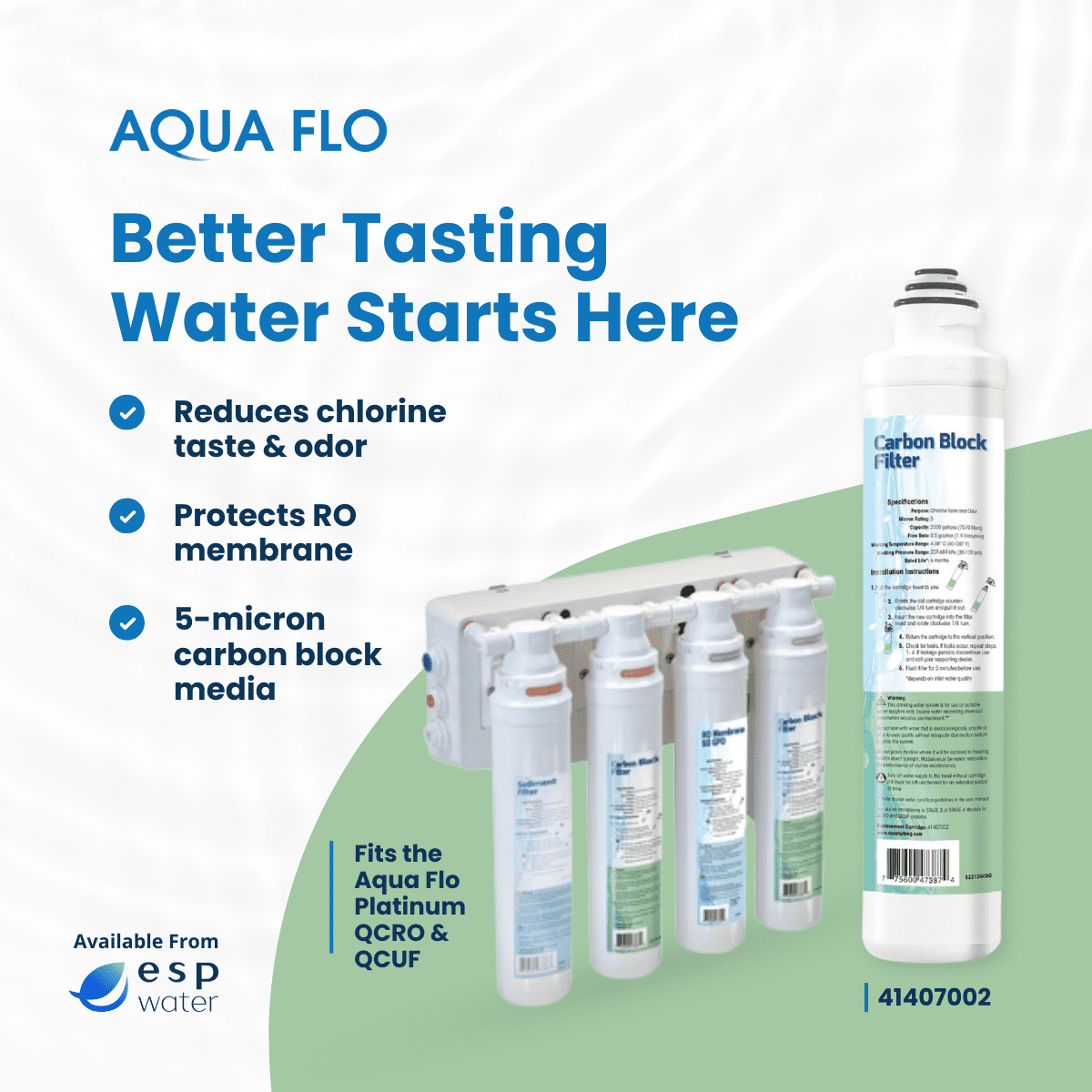 Aqua Flo 41407002 Carbon Block RO Filter, 5 Micron – Replacement for Platinum QCRO 4-Stage System