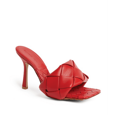 

Dellytop Women s Square Open Toe Heeled Woven Leather Sandals Stiletto Slip On High Heel Shoes