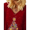 thumbnail image 3 of FASHIONWT Women Casual Retro Christmas Tree Print Tee Oversized V-Neck T-Shirt, 3 of 4