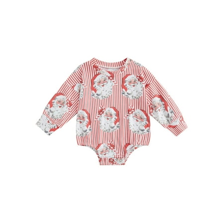 

jaweiwi Baby Boys Girl Romper Long Sleeve Round Neck Patchwork Plush / Stripe Print Loose Crotch Button Christmas Santa Jumpsuit Size 0 6 9 12 18 M