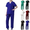 thumbnail image 2 of V Neck Scrubs Sets for Women Short Sleeve Tops and High Waist Jogger Scrub Pants Solid Casual 2 Piece Workwear Uniform Scrubs Blue,XL, 2 of 4
