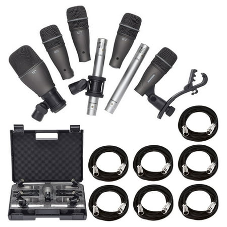 Samson DK707 7-Piece Drum Microphone Kit + 7x On Stage Mic Cable, 20 ft. XLR Bulk + Value Recording