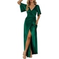 thumbnail image 1 of Robe Maxi en Velours à Col en V pour Femmes Manches Cloche Fendue Robe de Demoiselle d'Honneur Cocktail, 1 of 6