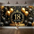 thumbnail image 2 of Gold Theme 18th Birthday Banner Black Background Banner Glitter Balloons Golden Ribbons Party Decoration Banner for 18th Birthday Party Adult Birthday Celebration Coming of Age Party, 2 of 9