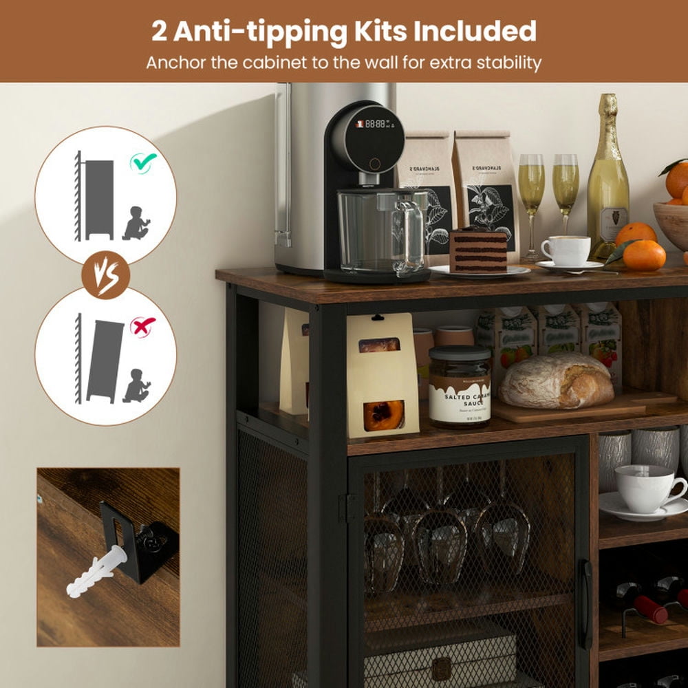 Finihen Kitchen Storage Cabinet, Buffet Sideboard, 55-Inch Buffet Sideboard with 8-Bottle Wine Racks and Wine Glass Holders, for Dining Room, Kitchen, Living Room, Rustic Brown Finihen Kitchen Storage Cabinet, Buffet Sideboard, 55-Inch Buffet Sideboard with 8-Bottle Wine Racks and Wine Glass Holders, for Dining Room, Kitchen, Living Room, Rustic Brown